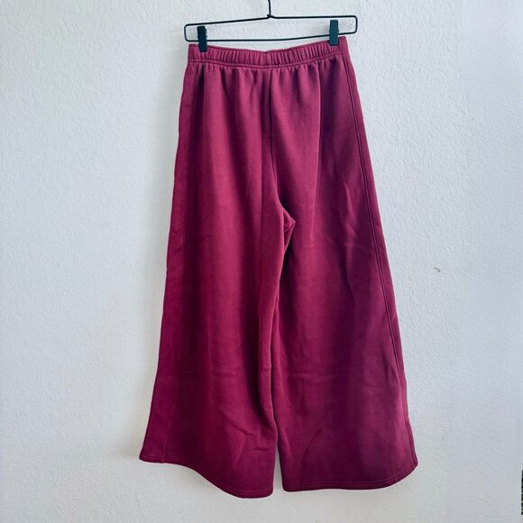 OFFLINE Aerie Cloud Fleece Baggy Trouser Burgundy Wide Leg Pants Womens XS Short - Picture 2 of 8
